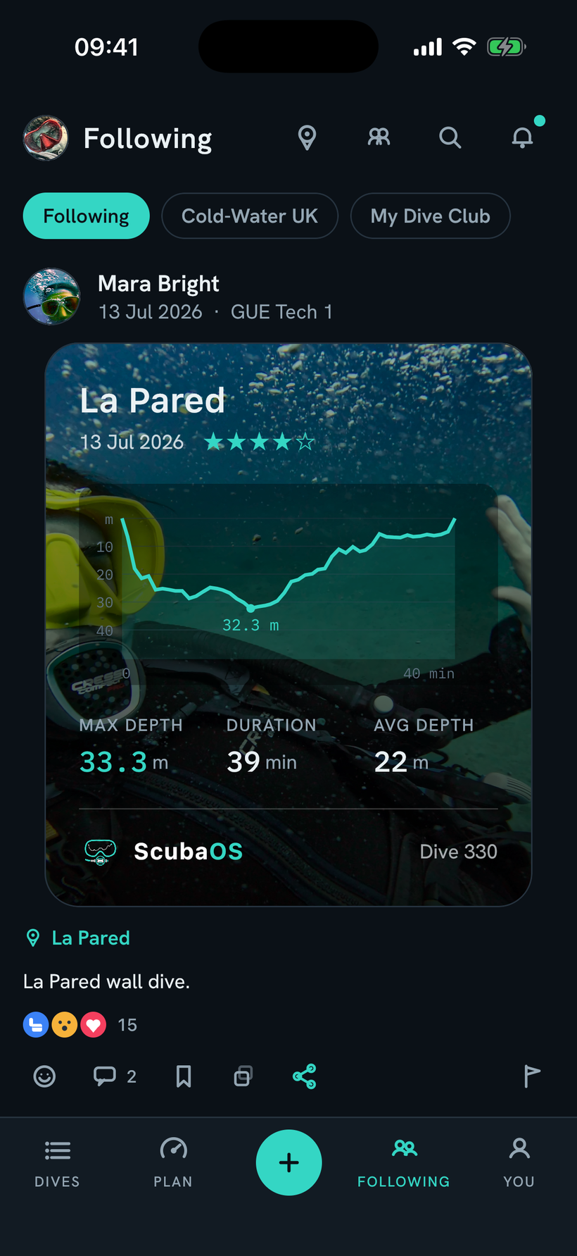 ScubaOS on a phone: the community feed