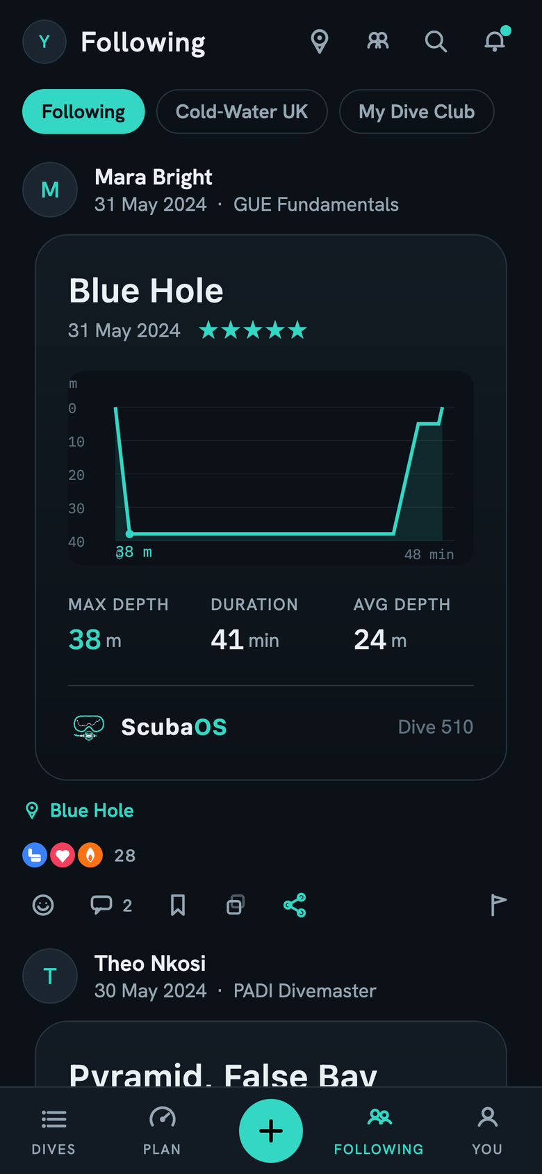 The feed: dives from divers you follow